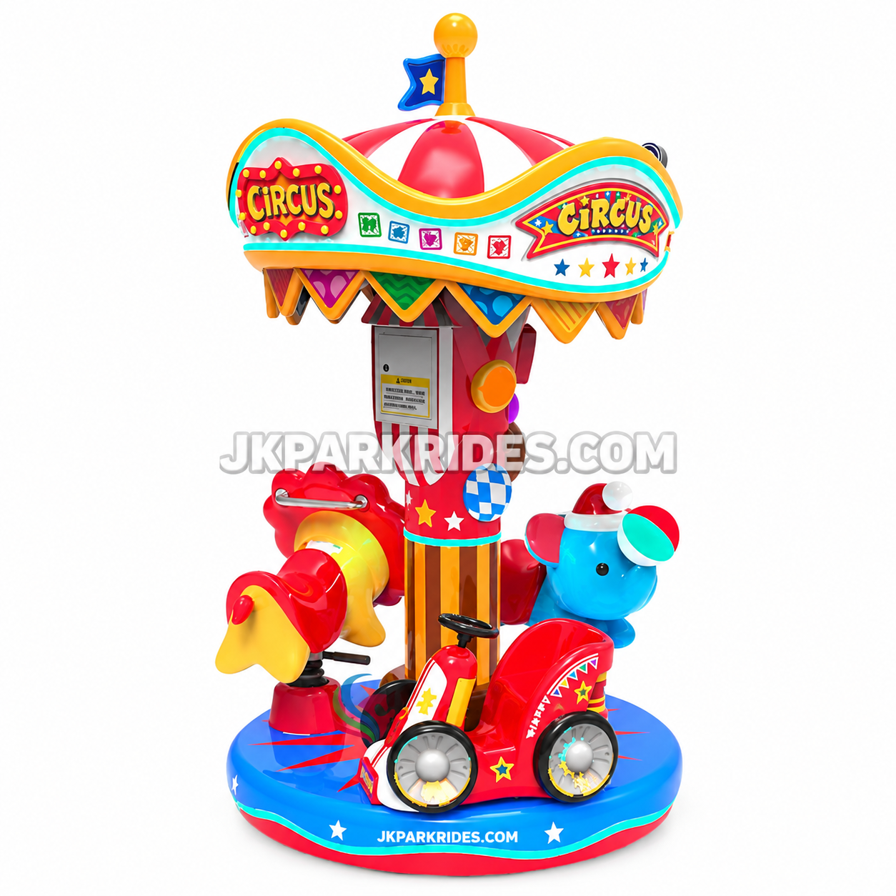 Circus Three Person Mini Carousel Cute Animal Theme, Three People Riding Together to Unlock Childhood Fun Time — JKPARKRIDES product image