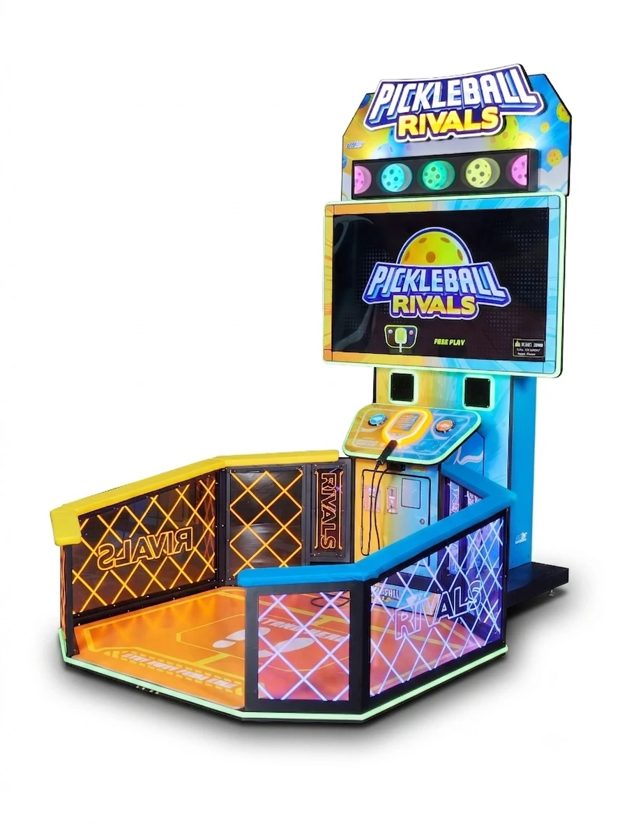 Pickleball Rivals Single — basketball arcade cabinet with hoop and return ramp