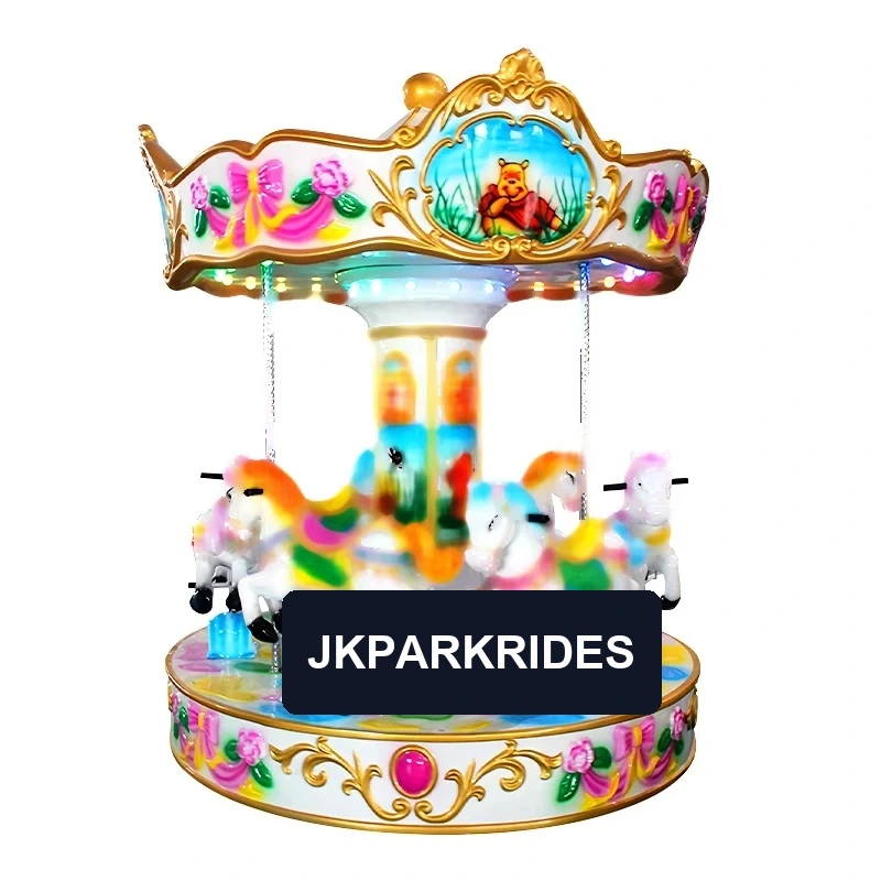 Dream Palace Six-Person Carousel — white and gold carousel with horses and a circular canopy