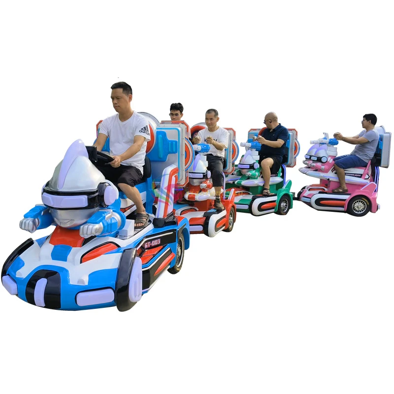 Factory sells amusement parks, popular outdoor trackless trains, children's gun games, electric trains — overall equipment view