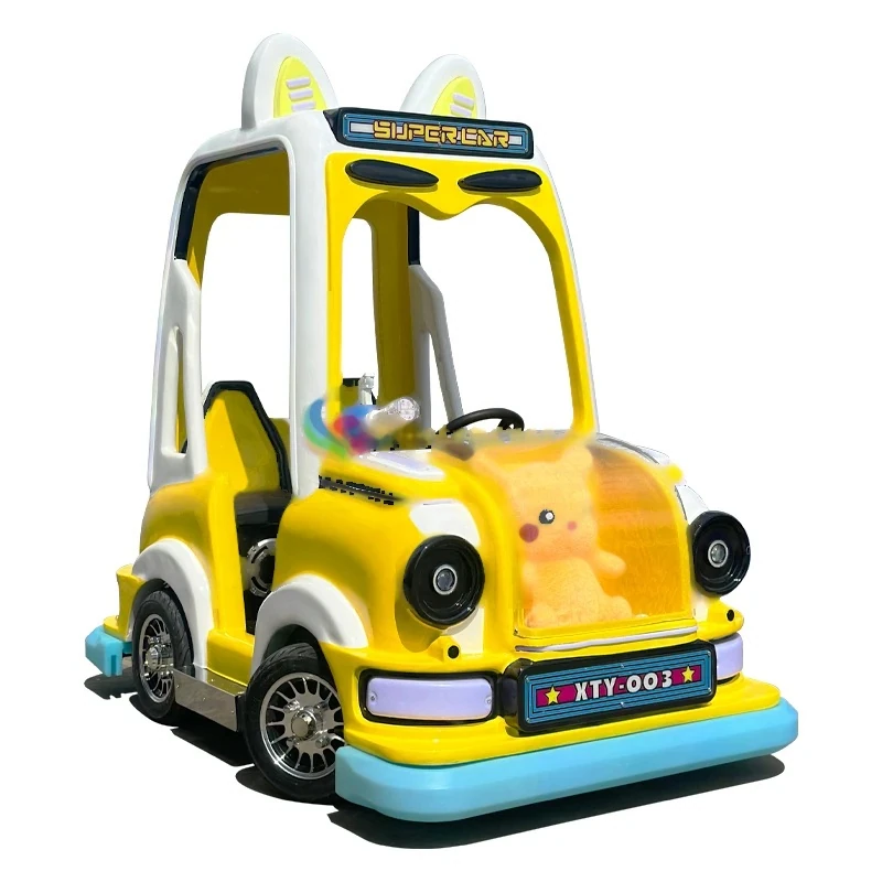 Parent-Child Electric Amusement Vehicle — yellow bumper car with an overhead frame