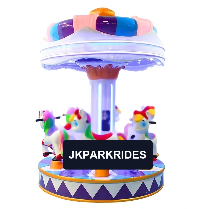 Rainbow Pony Six-Person Carousel — carousel with pink horses and a domed canopy