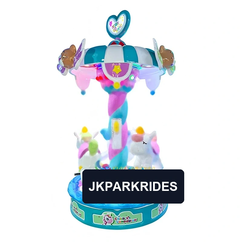 Unicorn Trio Mini Carousel — decorative carousel with pastel seats and overhead canopy